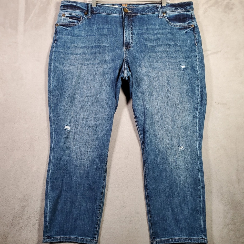 Kut from the Kloth Katy Jeans Womens 20W Blue Straight Leg Distressed Casual